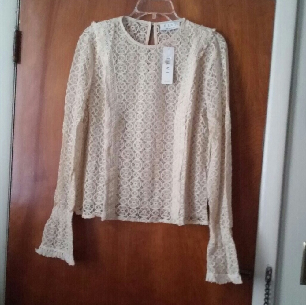 Elvi  Beige Lace Shirt size 14 NWT